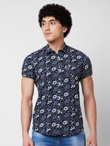 Spykar Blue PRINTED HALF SLEEVE Shirt For Men
