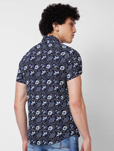 Spykar Blue PRINTED HALF SLEEVE Shirt For Men