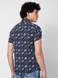 Spykar Blue PRINTED HALF SLEEVE Shirt For Men