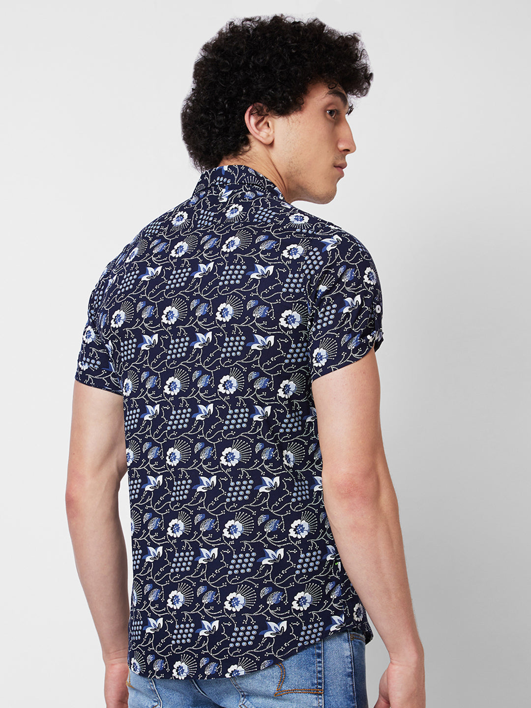 Spykar Blue PRINTED HALF SLEEVE Shirt For Men