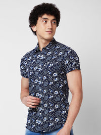 Spykar Blue PRINTED HALF SLEEVE Shirt For Men