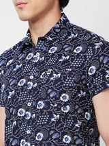 Spykar Blue PRINTED HALF SLEEVE Shirt For Men