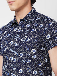 Spykar Blue PRINTED HALF SLEEVE Shirt For Men