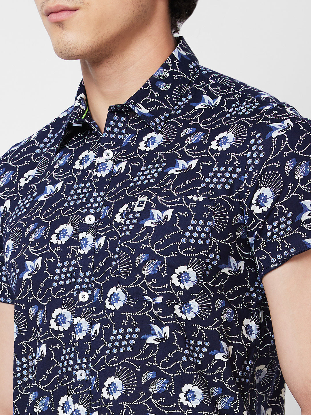 Spykar Blue PRINTED HALF SLEEVE Shirt For Men