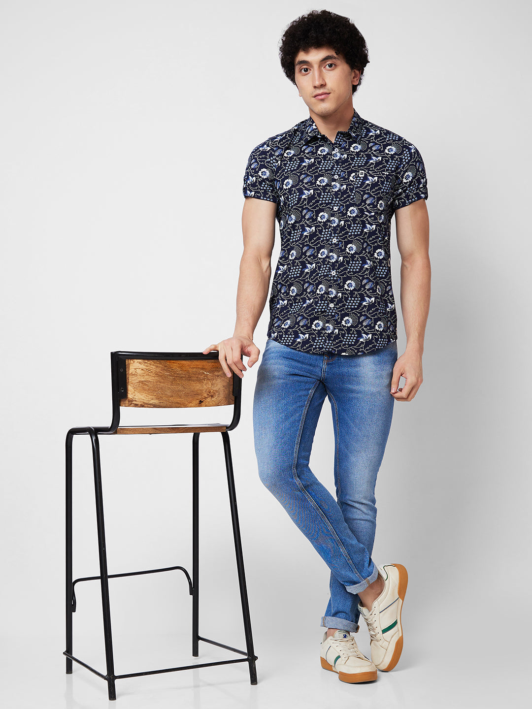 Spykar Blue PRINTED HALF SLEEVE Shirt For Men