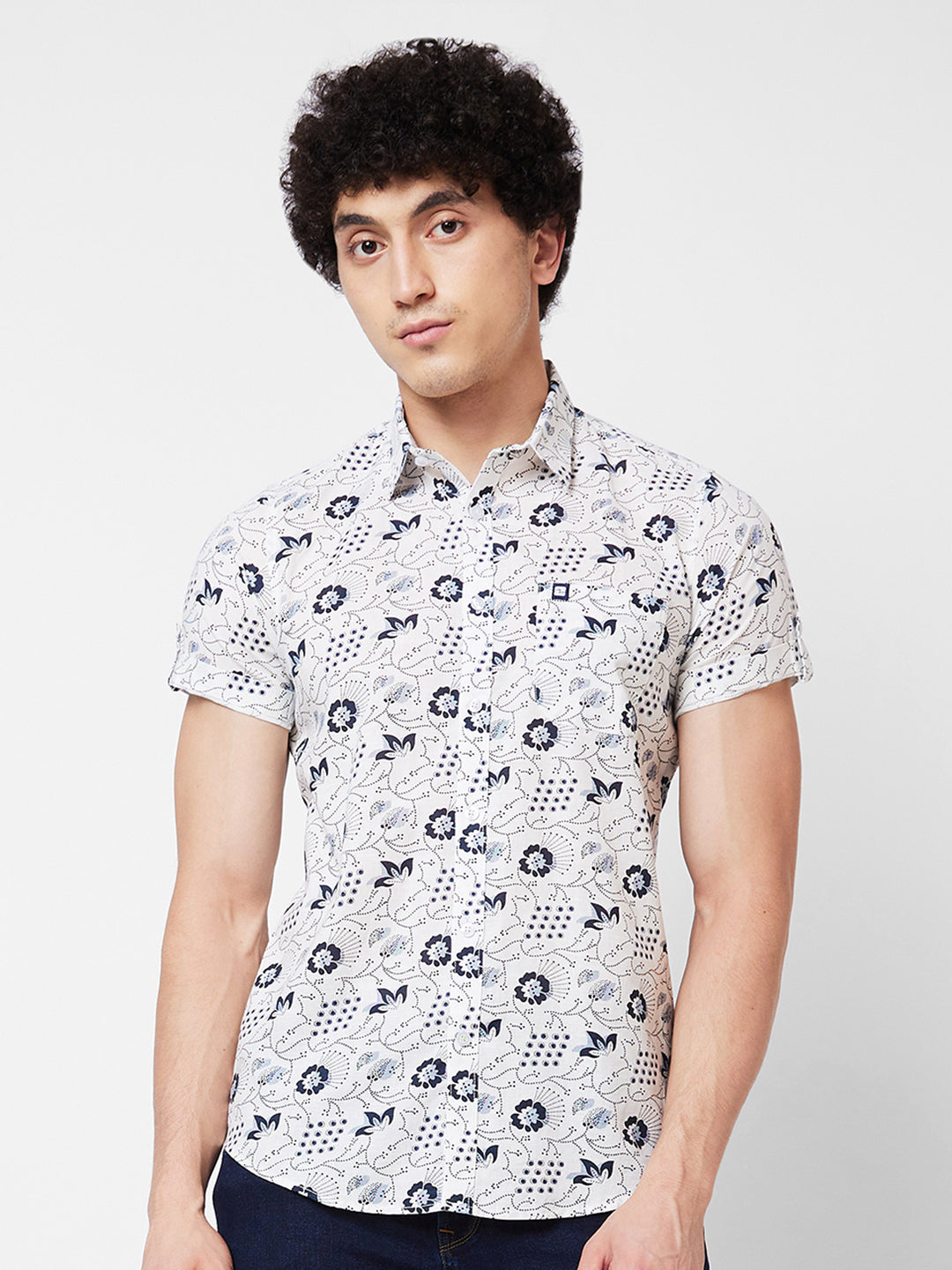 Spykar White PRINTED HALF SLEEVE Shirt For Men