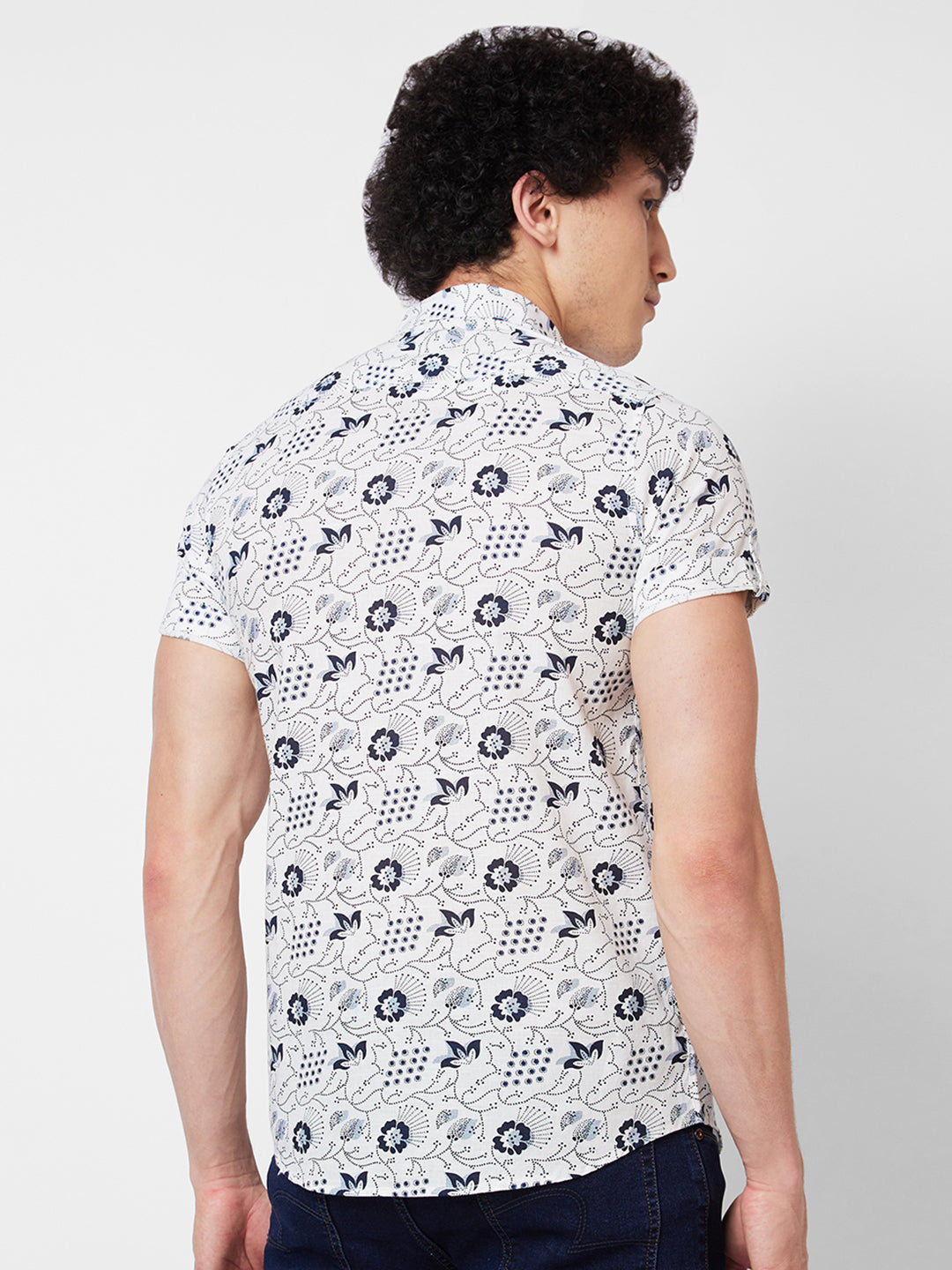 Spykar White PRINTED HALF SLEEVE Shirt For Men