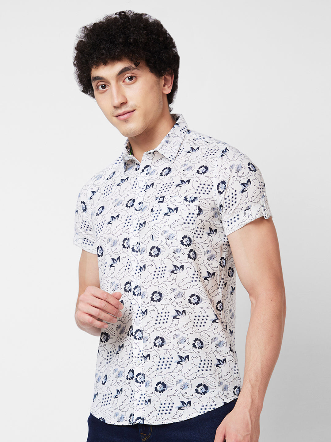 Spykar White PRINTED HALF SLEEVE Shirt For Men