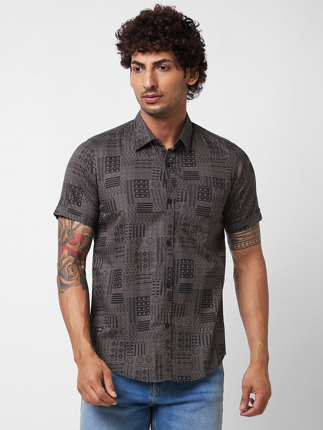 Spykar Green PRINTED HALF SLEEVE Shirt For Men