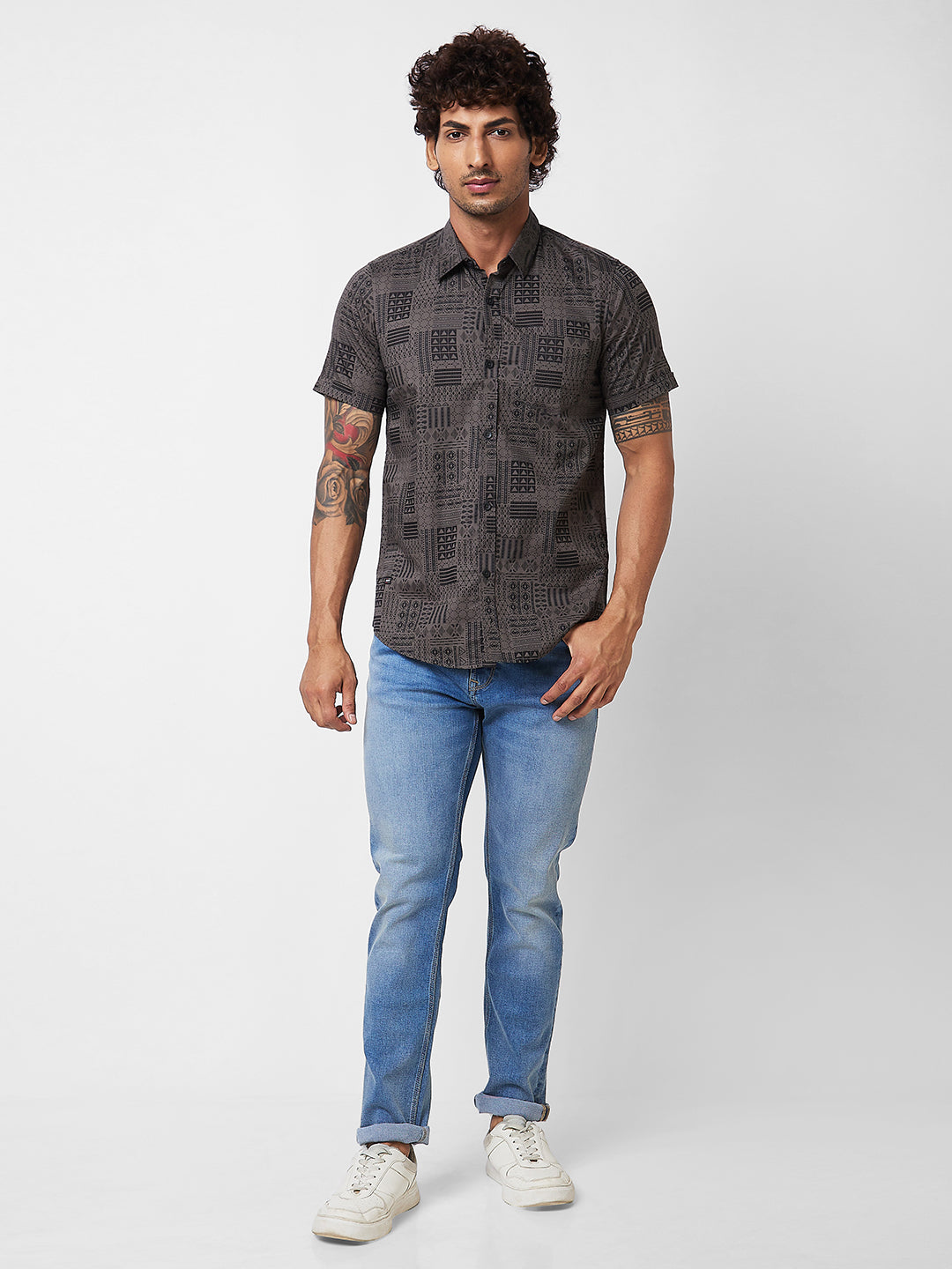 Spykar Green PRINTED HALF SLEEVE Shirt For Men