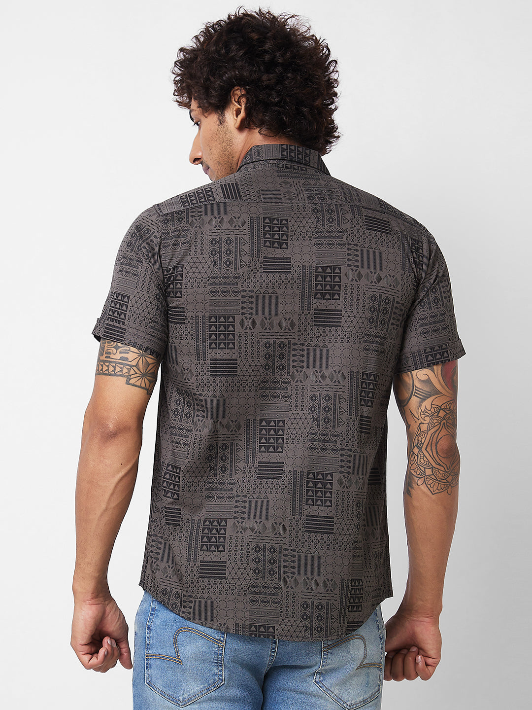 Spykar Green PRINTED HALF SLEEVE Shirt For Men