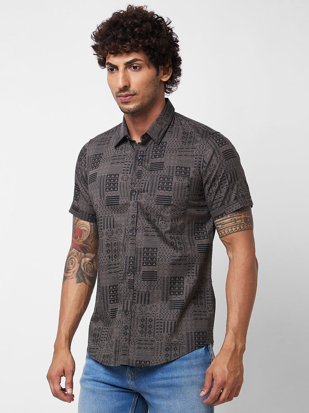 Spykar Green PRINTED HALF SLEEVE Shirt For Men