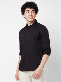 Spykar Black SOLID FULL SLEEVE Shirt For Men