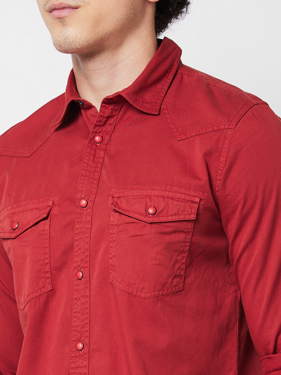 Spykar Red SOLID FULL SLEEVE Shirt For Men