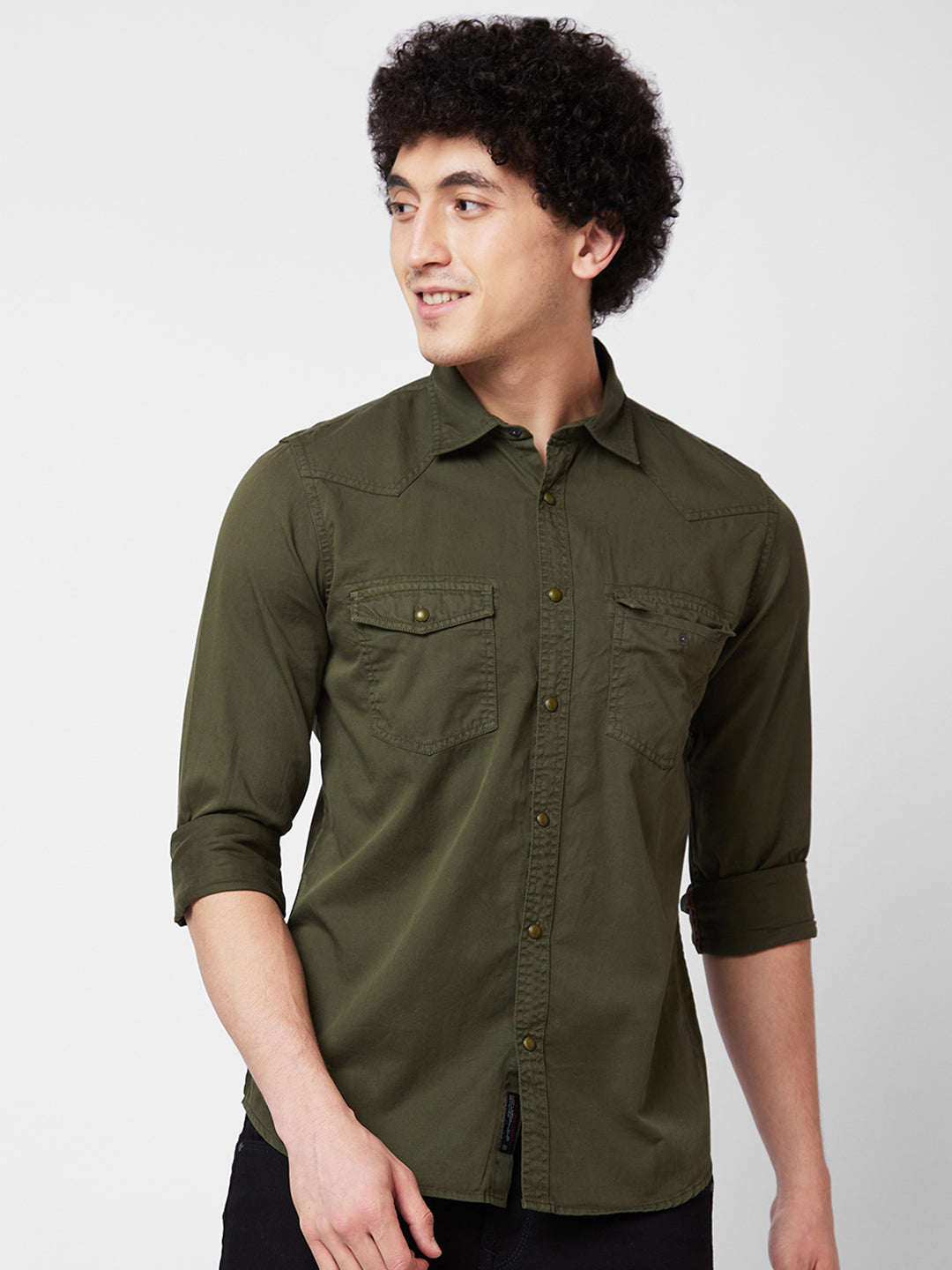 Spykar Green SOLID FULL SLEEVE Shirt For Men