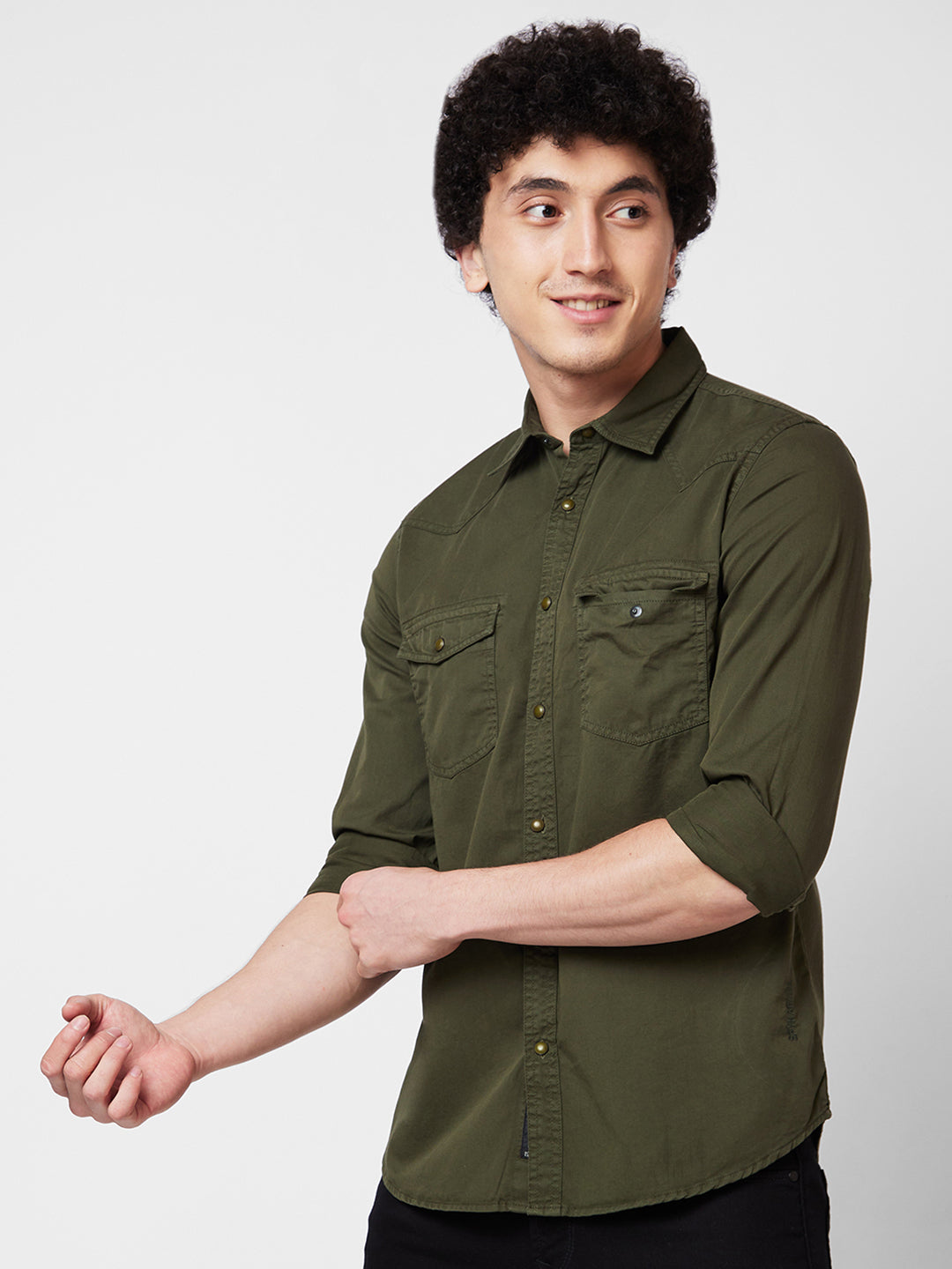 Spykar Green SOLID FULL SLEEVE Shirt For Men