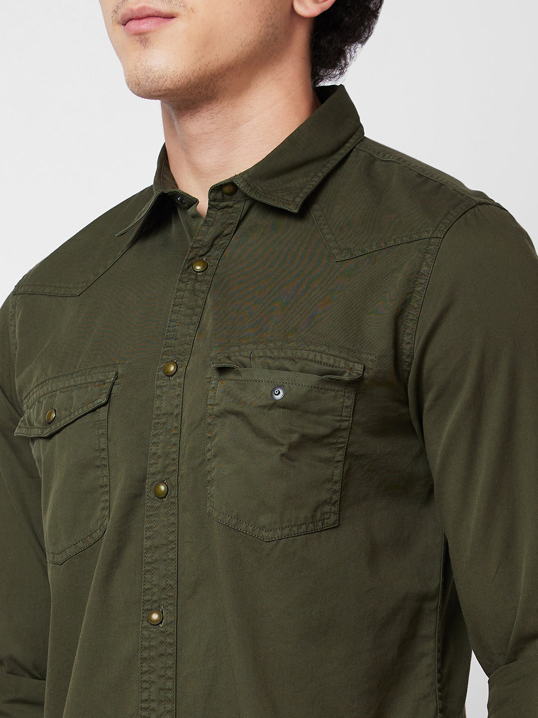 Spykar Green SOLID FULL SLEEVE Shirt For Men