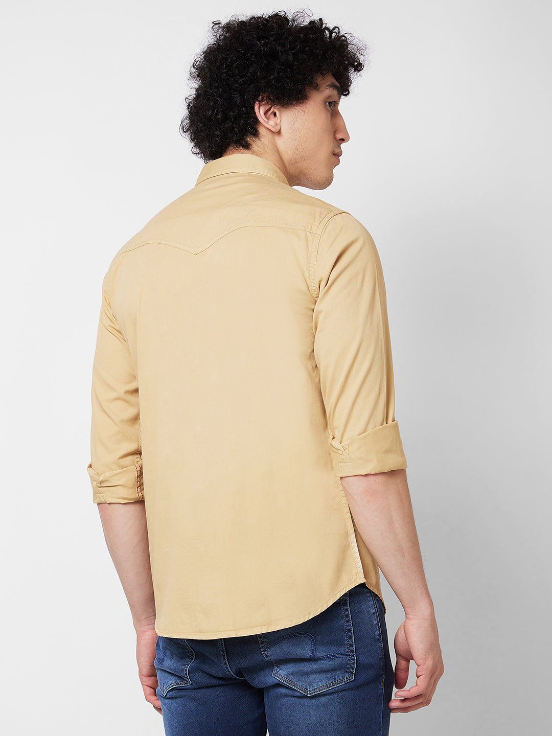 Spykar Khaki SOLID FULL SLEEVE Shirt For Men