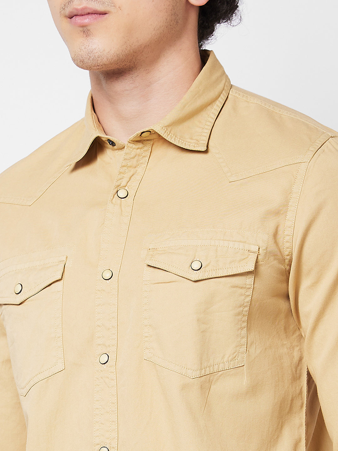 Spykar Khaki SOLID FULL SLEEVE Shirt For Men