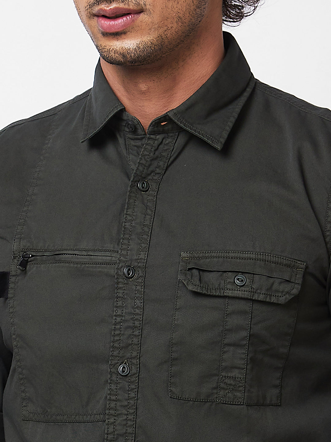 Spykar Green SOLID FULL SLEEVE Shirt For Men