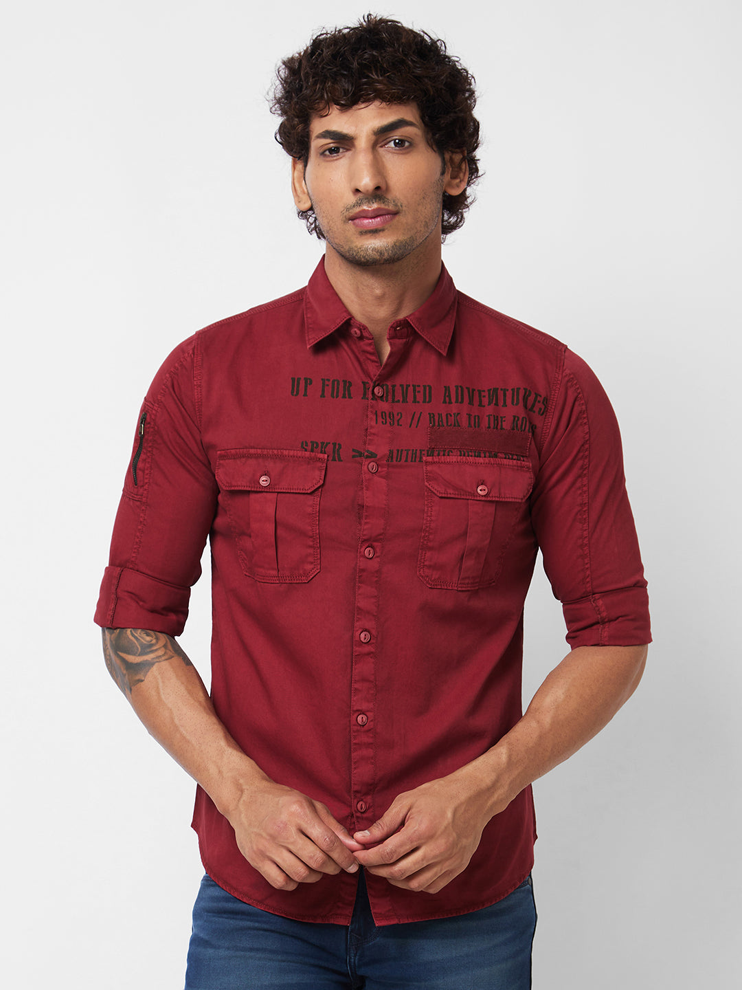 Spykar Red SOLID FULL SLEEVE Shirt For Men