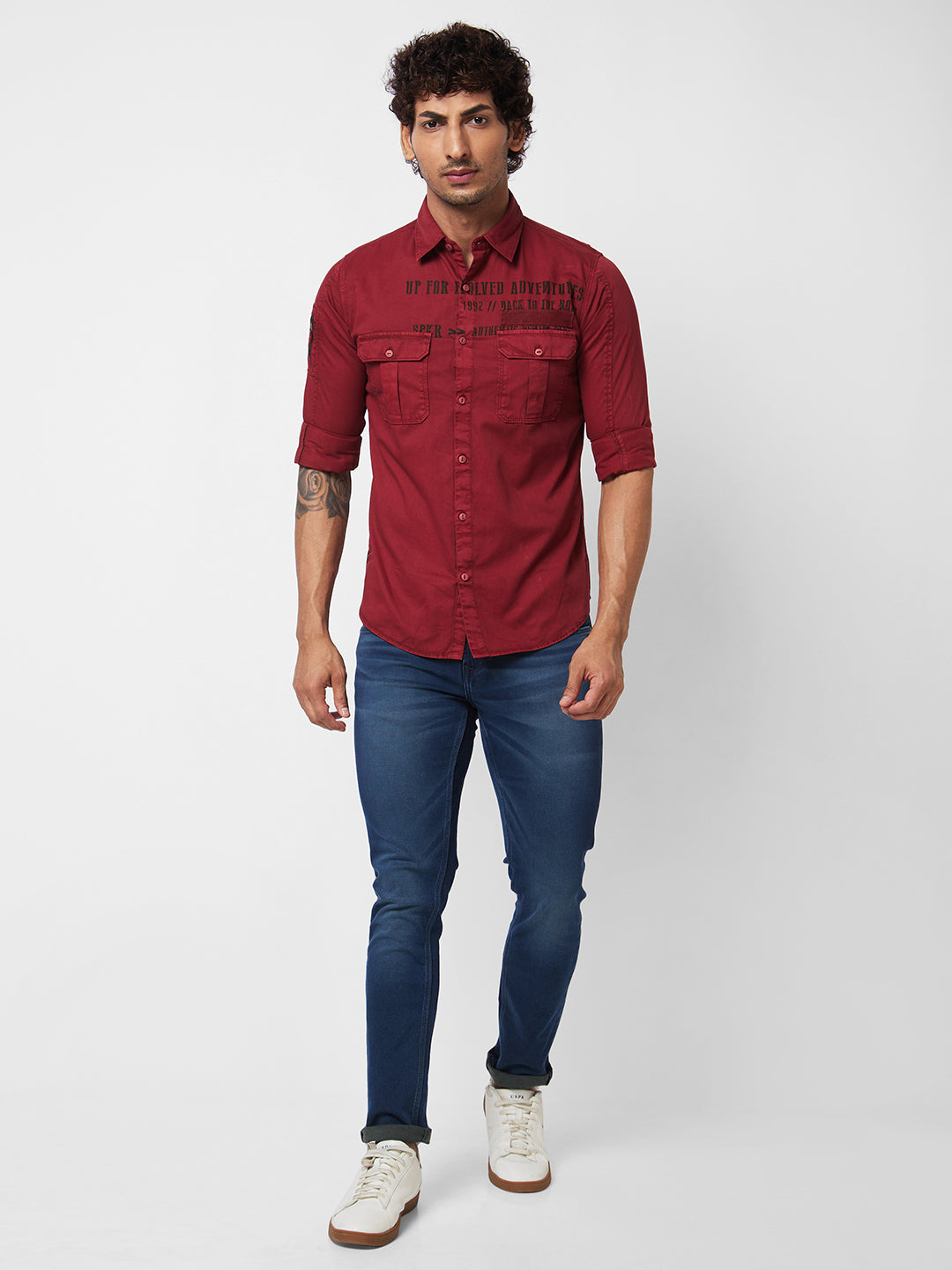 Spykar Red SOLID FULL SLEEVE Shirt For Men