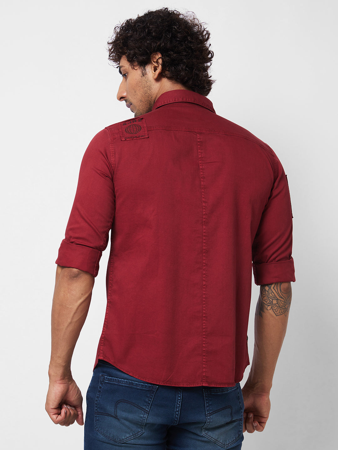 Spykar Red SOLID FULL SLEEVE Shirt For Men