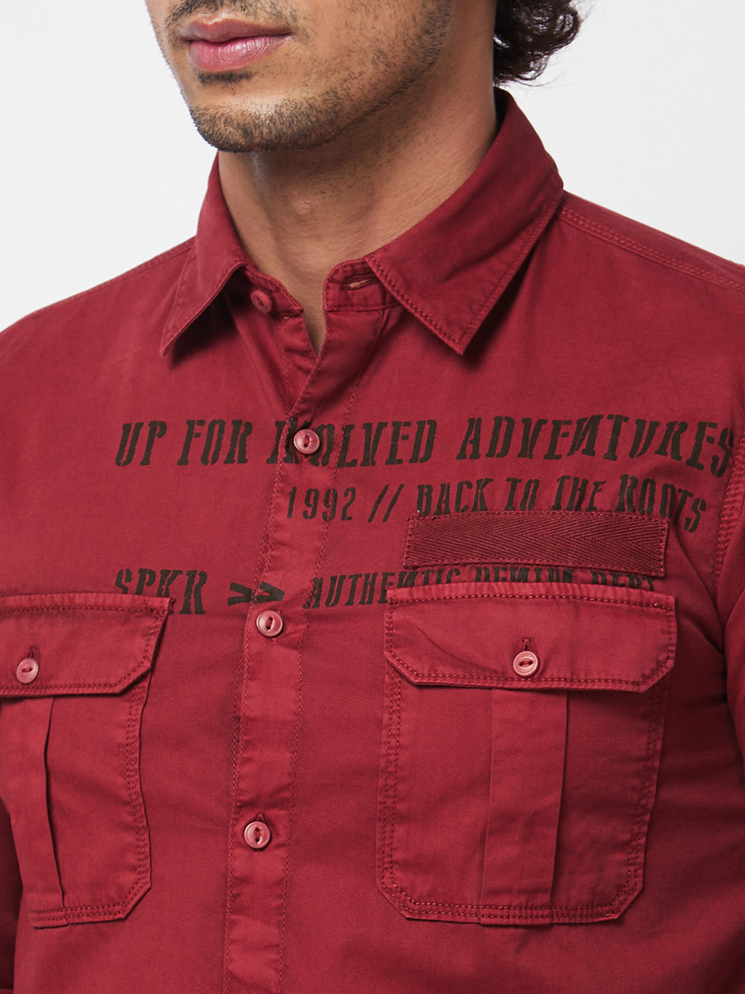 Spykar Red SOLID FULL SLEEVE Shirt For Men