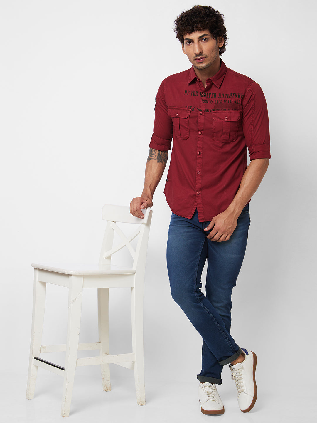 Spykar Red SOLID FULL SLEEVE Shirt For Men