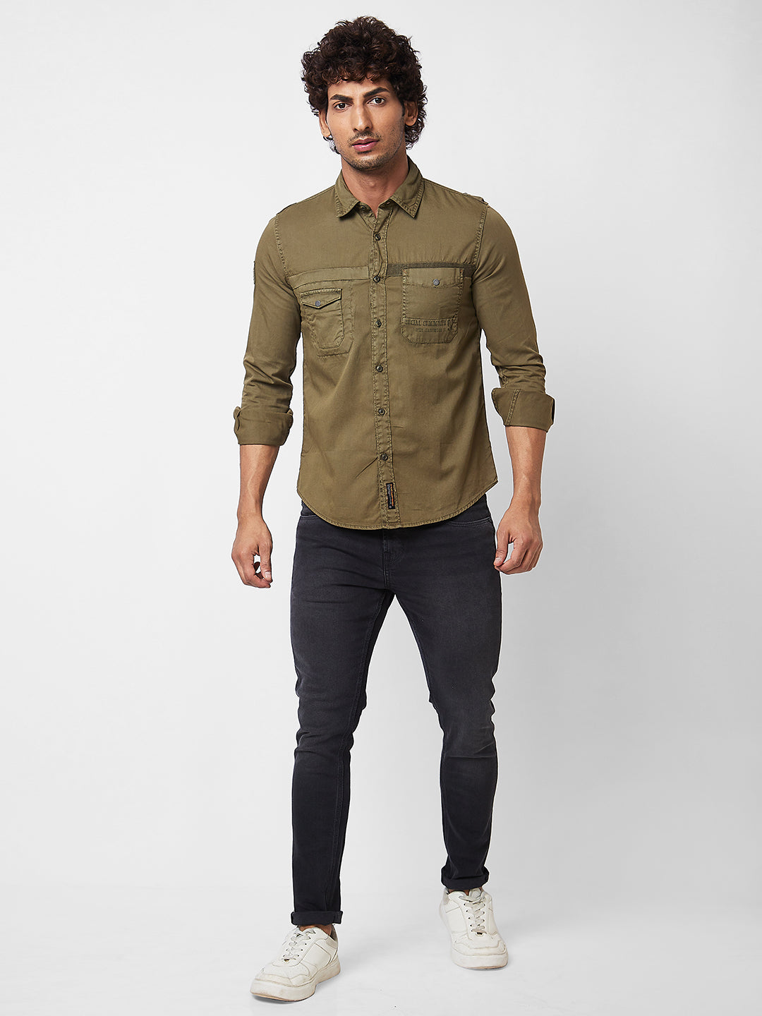 Spykar Green SOLID FULL SLEEVE Shirt For Men