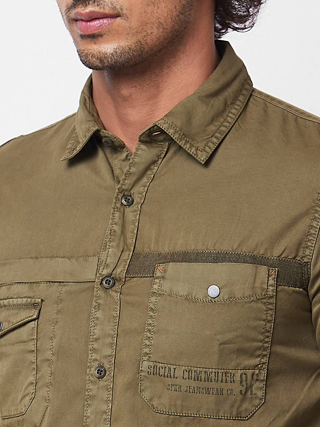 Spykar Green SOLID FULL SLEEVE Shirt For Men