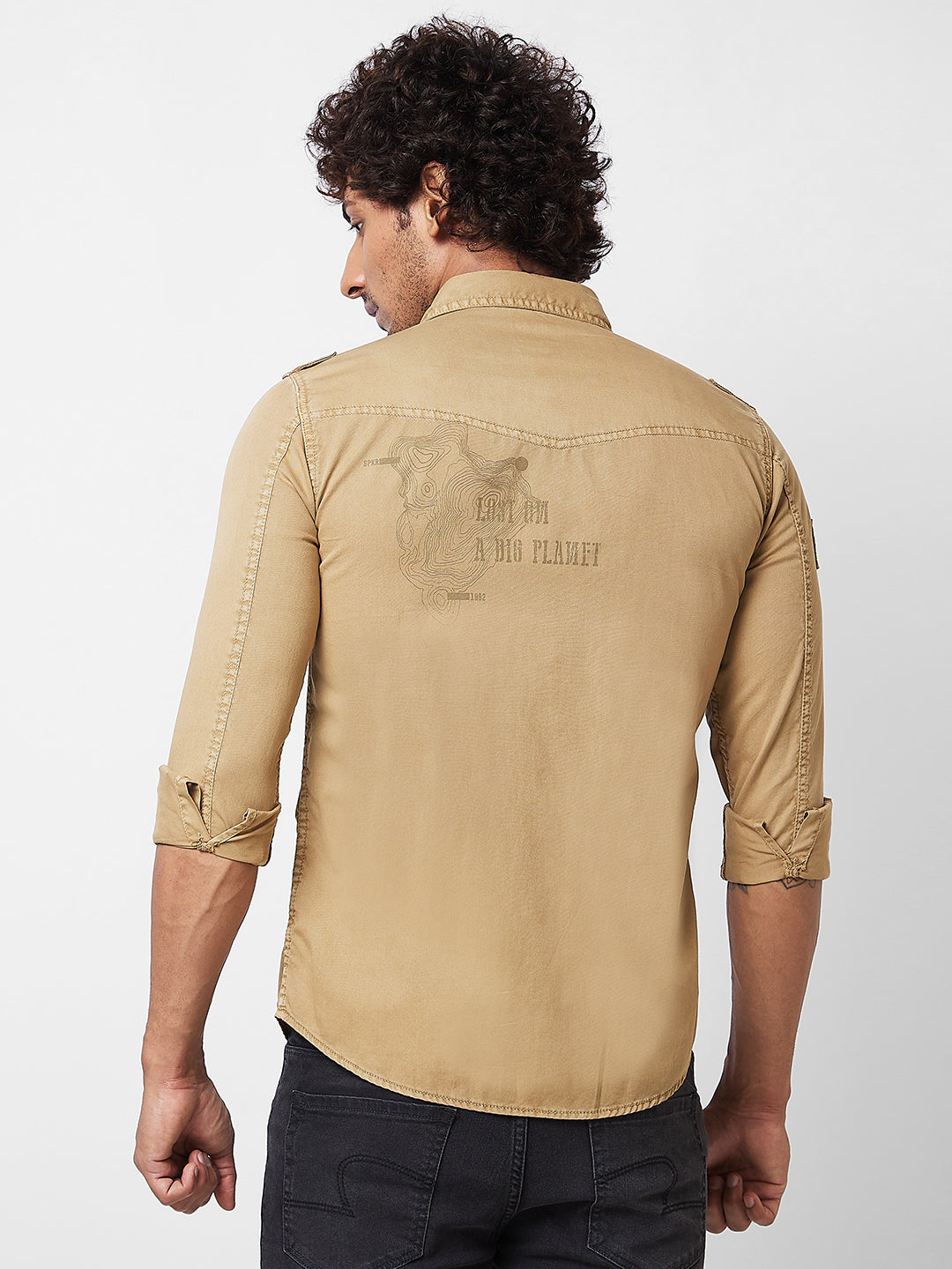 Spykar Khaki SOLID FULL SLEEVE Shirt For Men