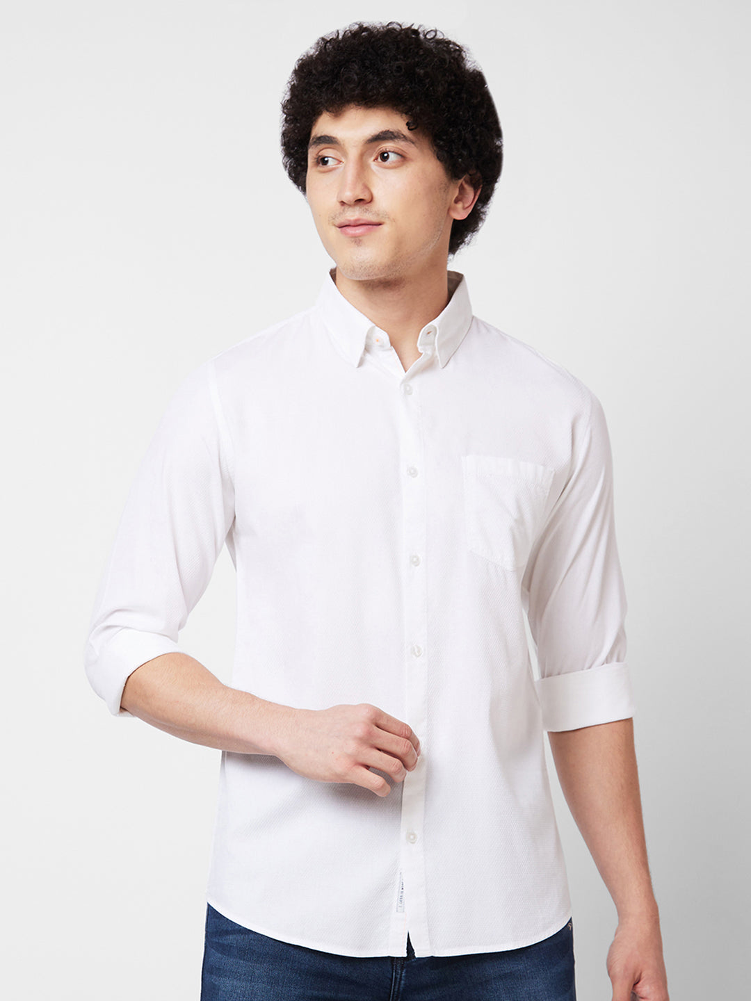 Spykar White SOLID FULL SLEEVE Shirt For Men