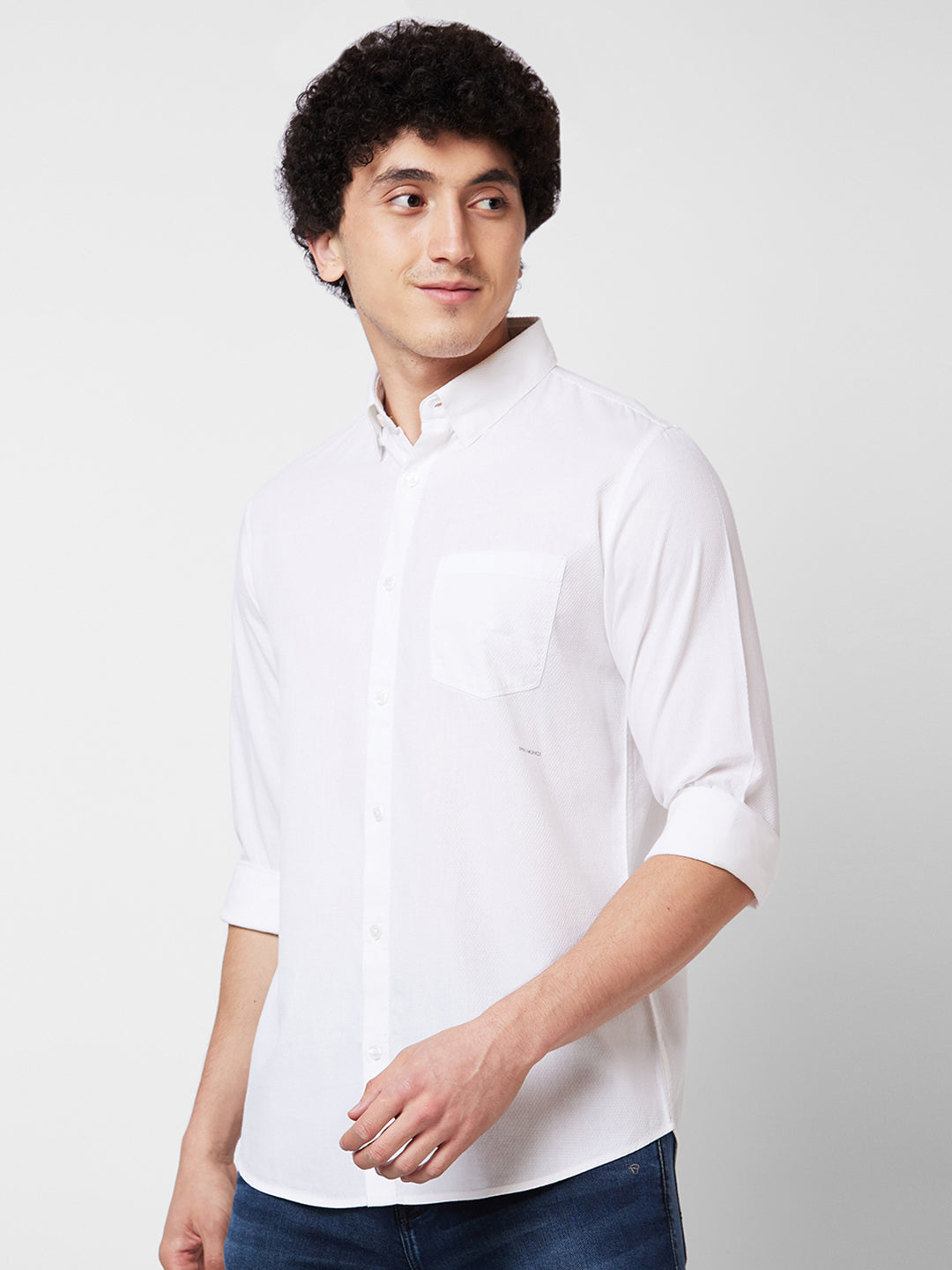 Spykar White SOLID FULL SLEEVE Shirt For Men