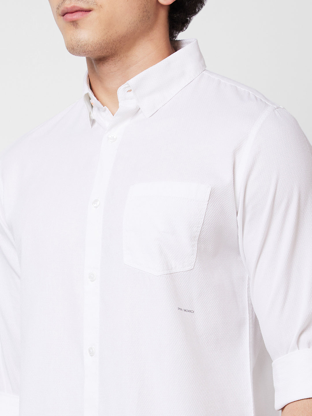 Spykar White SOLID FULL SLEEVE Shirt For Men