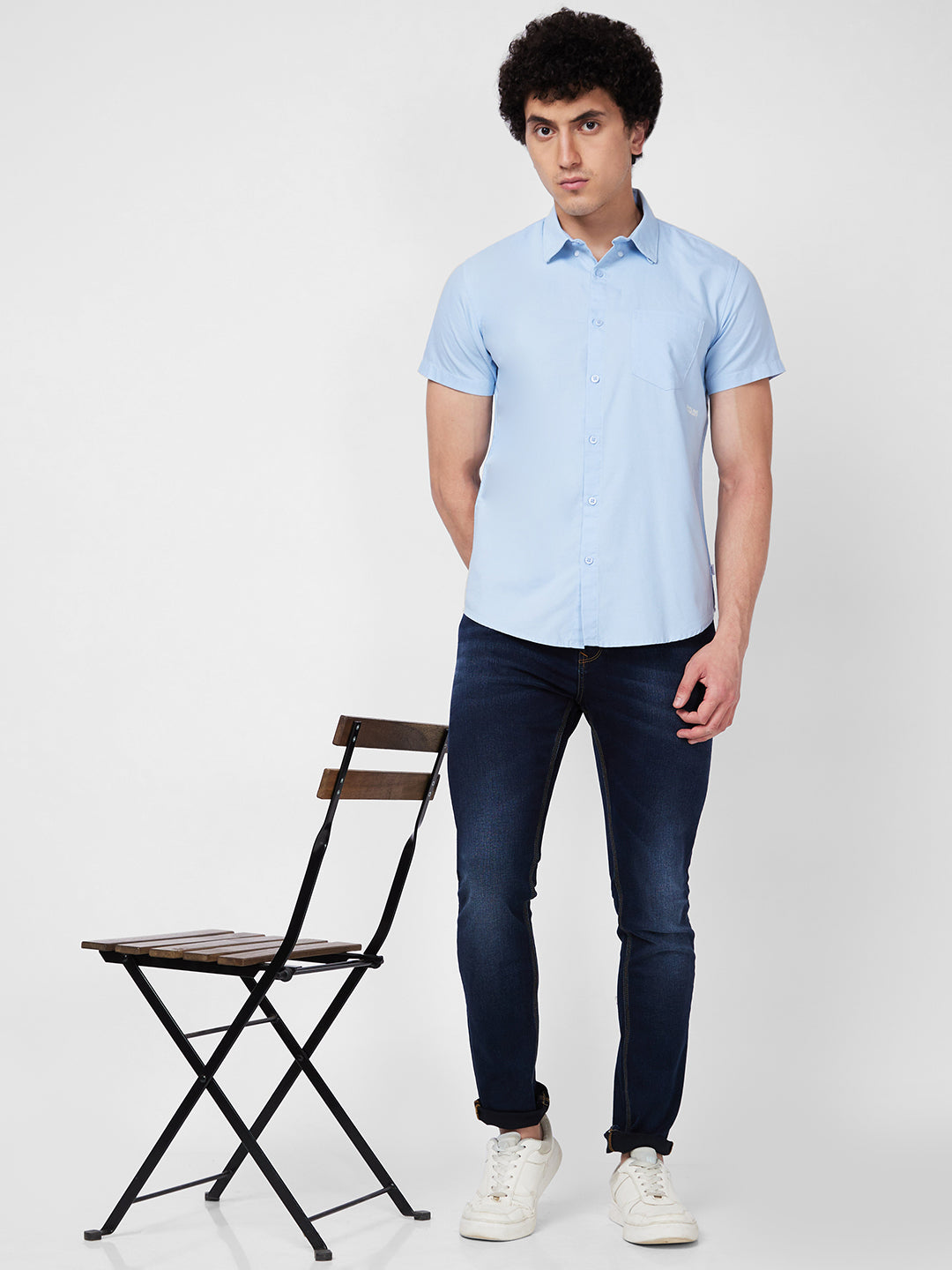 Spykar Blue SOLID HALF SLEEVE Shirt For Men