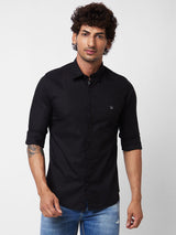 Spykar Black SOLID FULL SLEEVE Shirt For Men