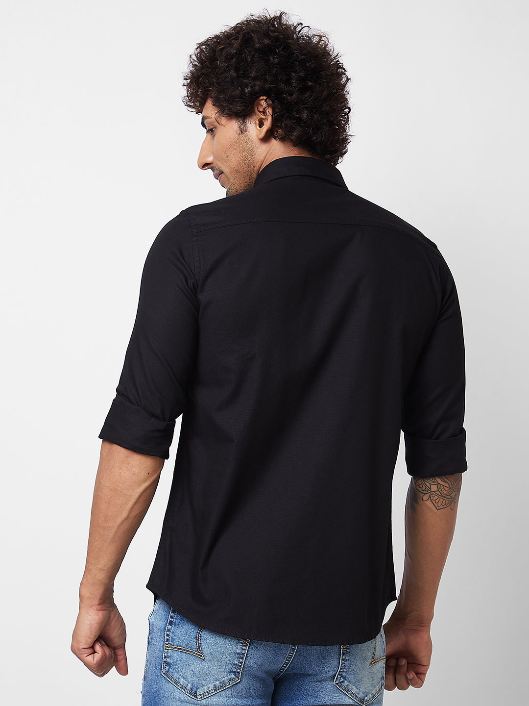 Spykar Black SOLID FULL SLEEVE Shirt For Men