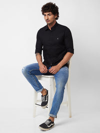 Spykar Black SOLID FULL SLEEVE Shirt For Men