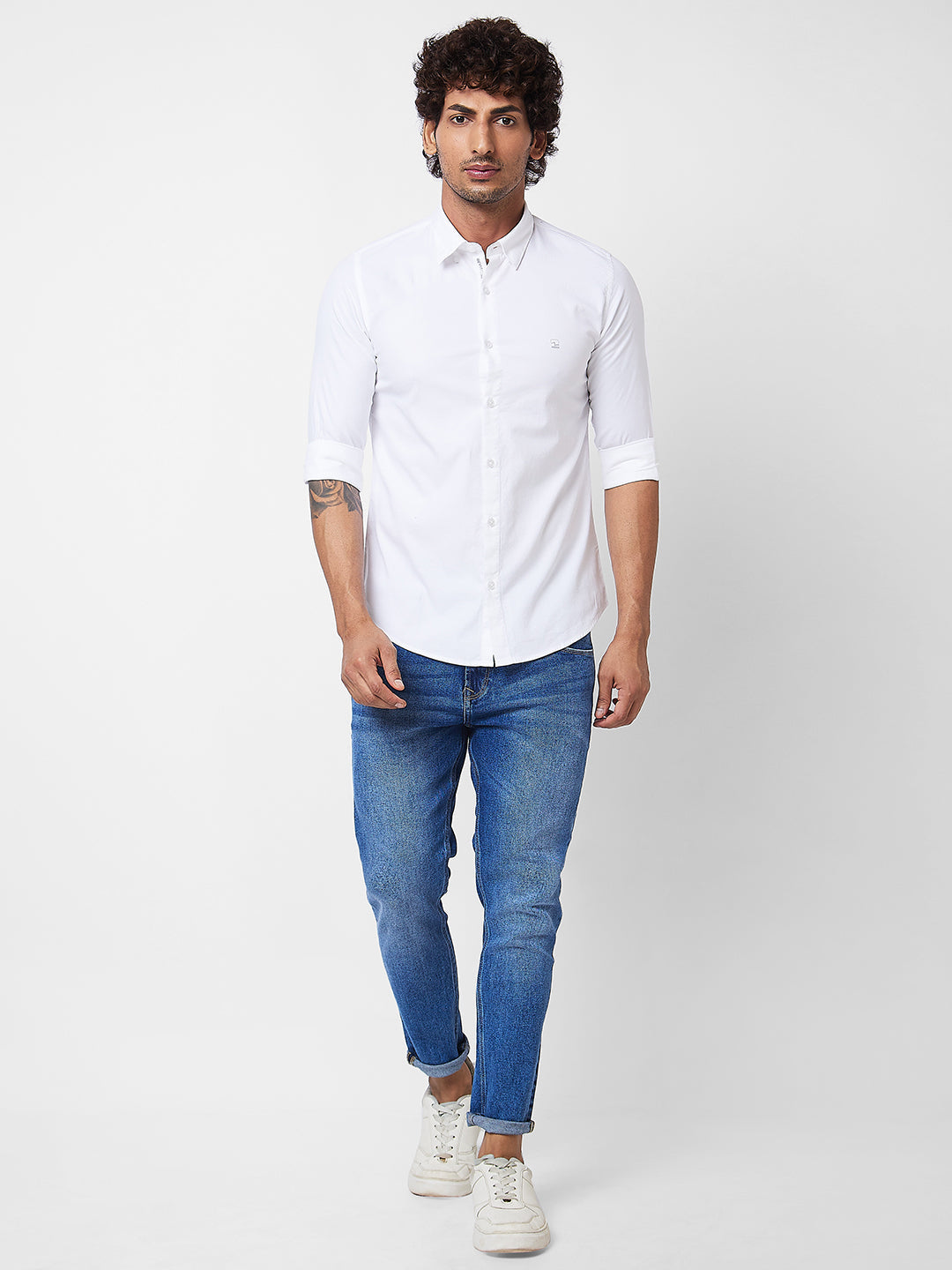 Spykar White SOLID FULL SLEEVE Shirt For Men