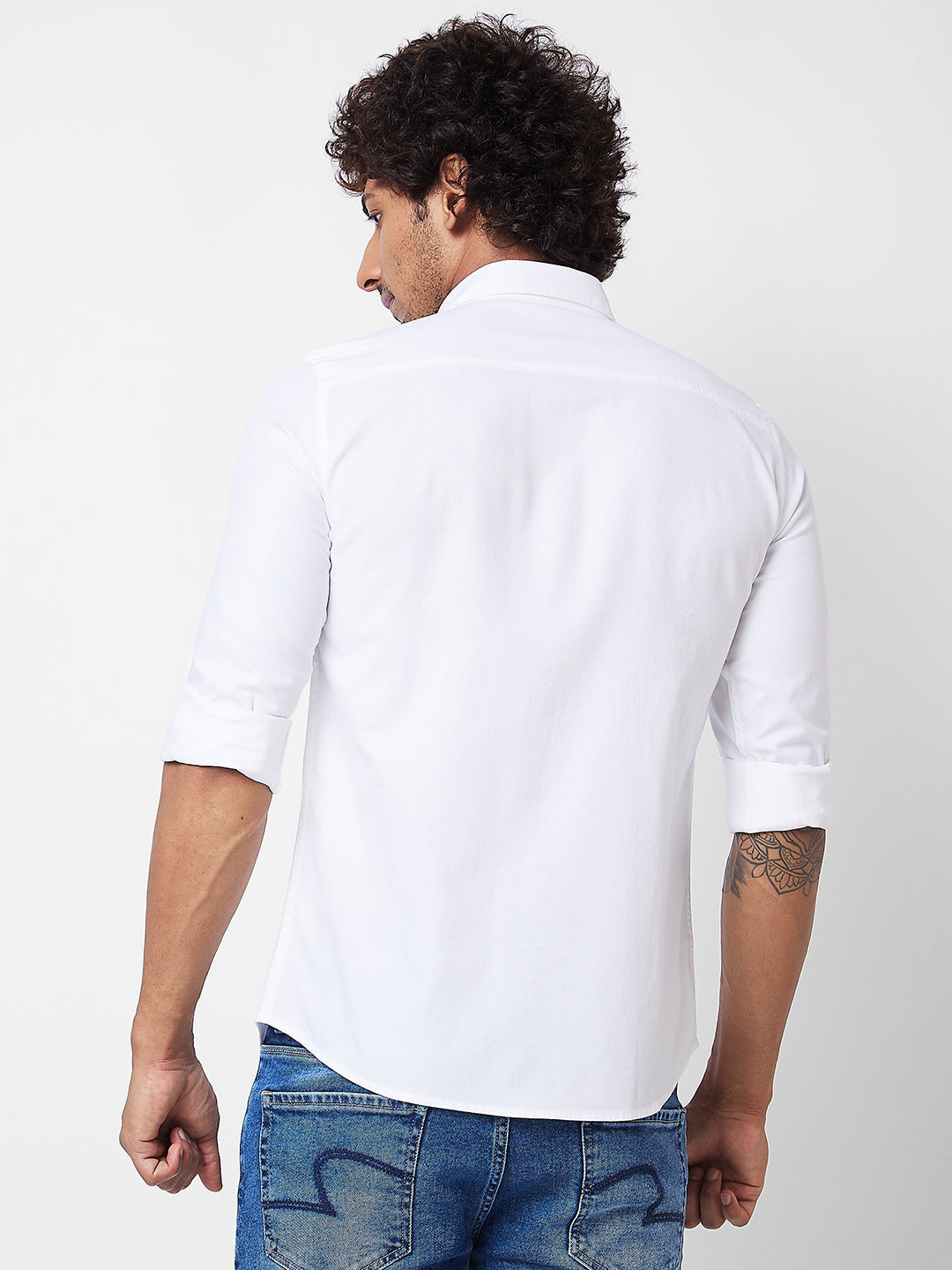 Spykar White SOLID FULL SLEEVE Shirt For Men