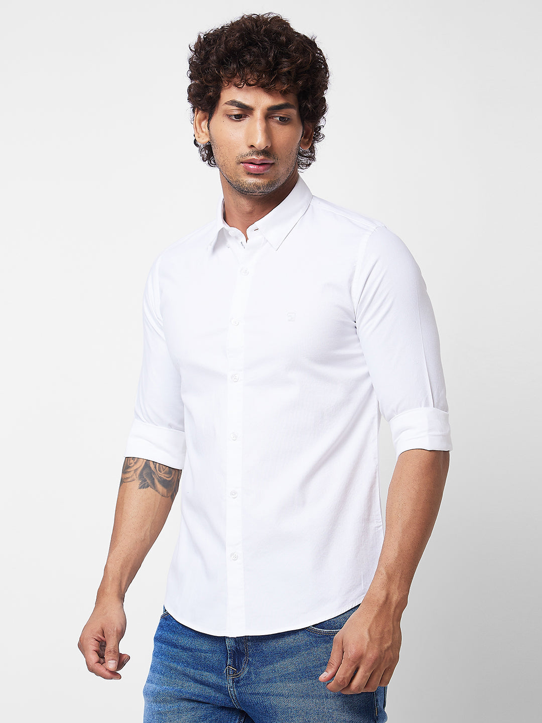 Spykar White SOLID FULL SLEEVE Shirt For Men