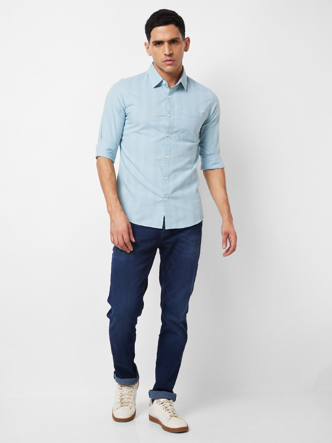 Spykar Blue Solid Shirt For Men