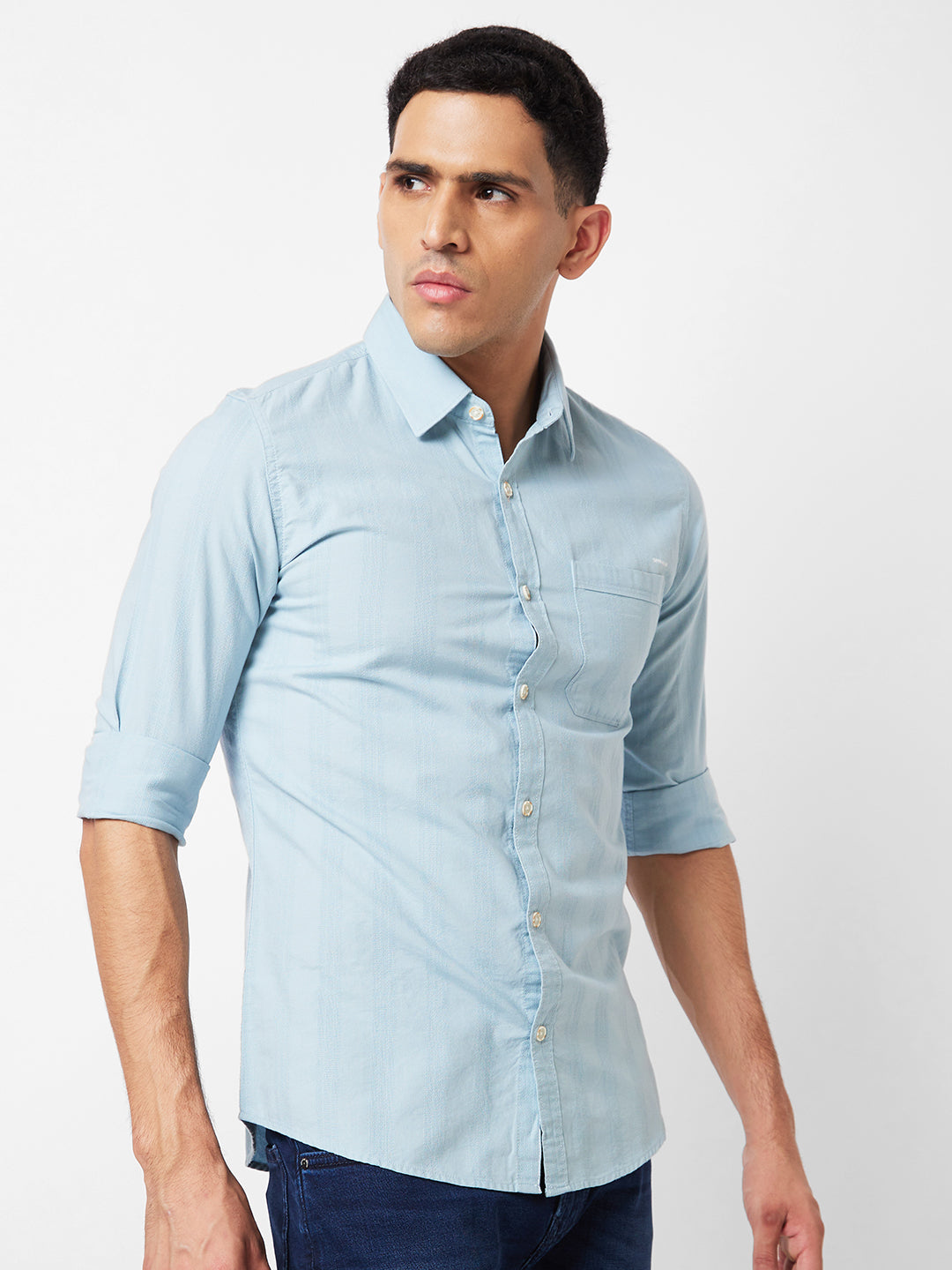 Spykar Blue Solid Shirt For Men