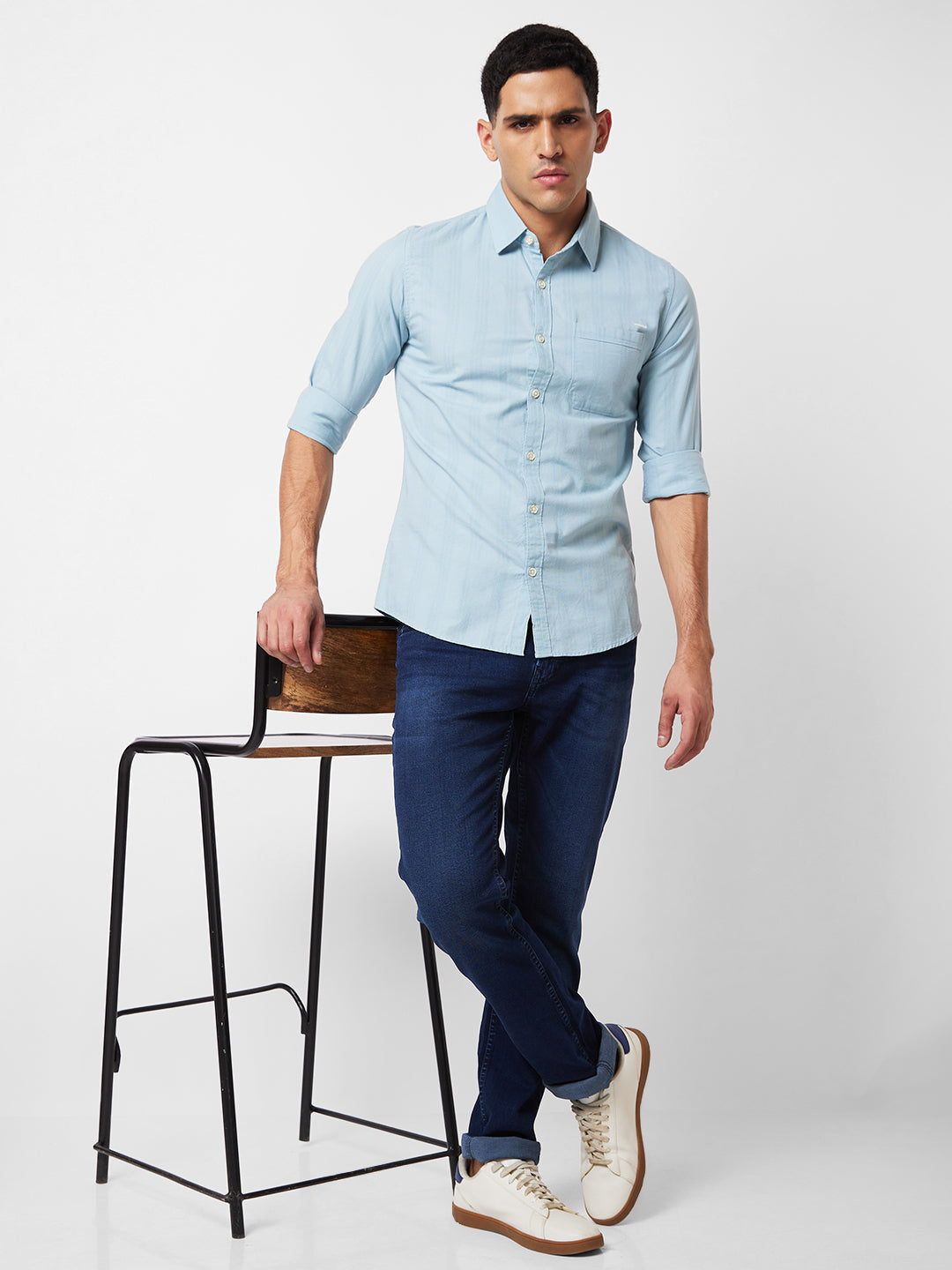 Spykar Blue Solid Shirt For Men