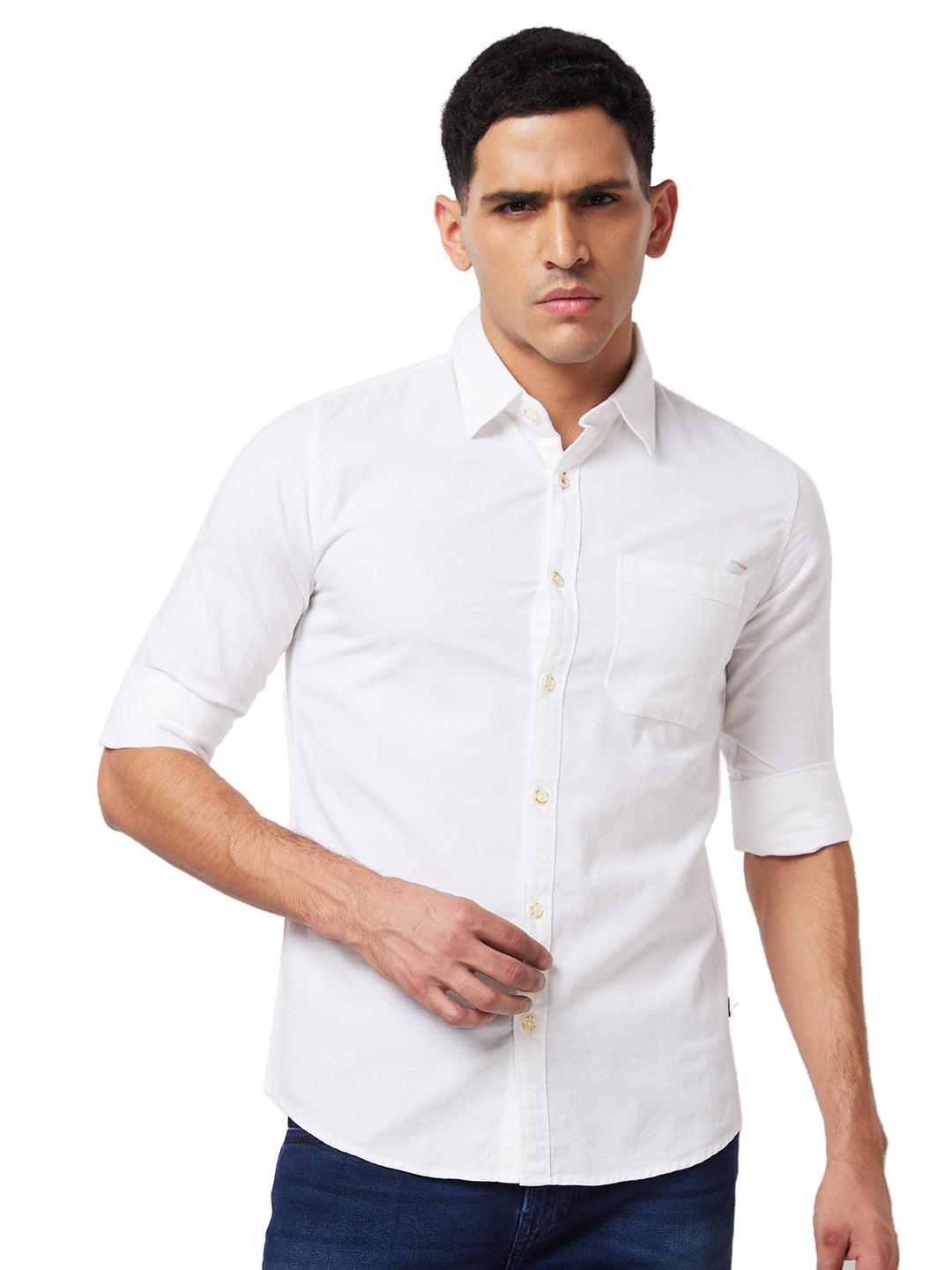 Spykar White Solid Shirt For Men