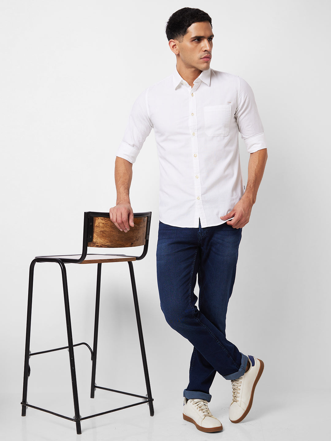 Spykar White Solid Shirt For Men