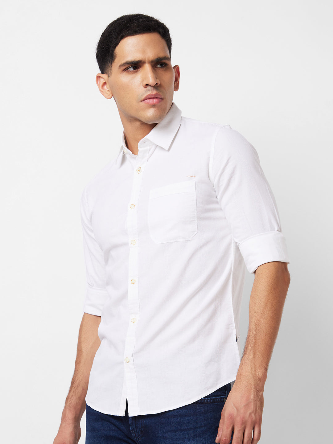 Spykar White Solid Shirt For Men