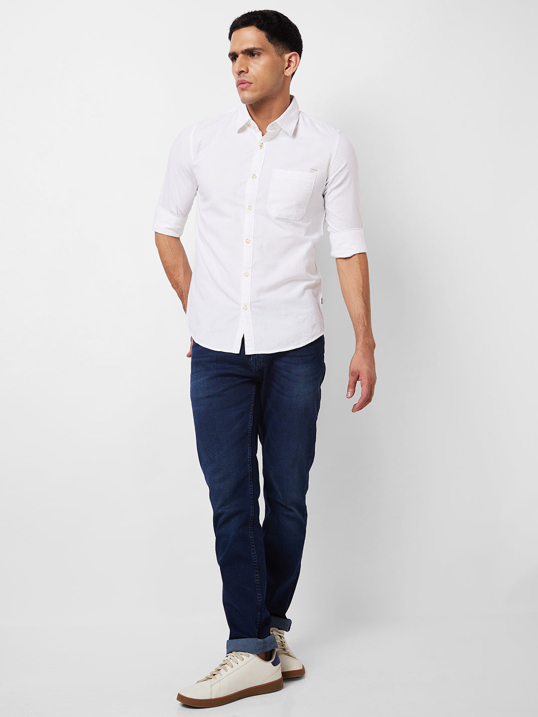 Spykar White Solid Shirt For Men