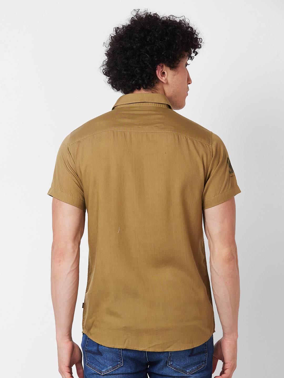 Spykar Khaki SOLID HALF SLEEVE Shirt For Men